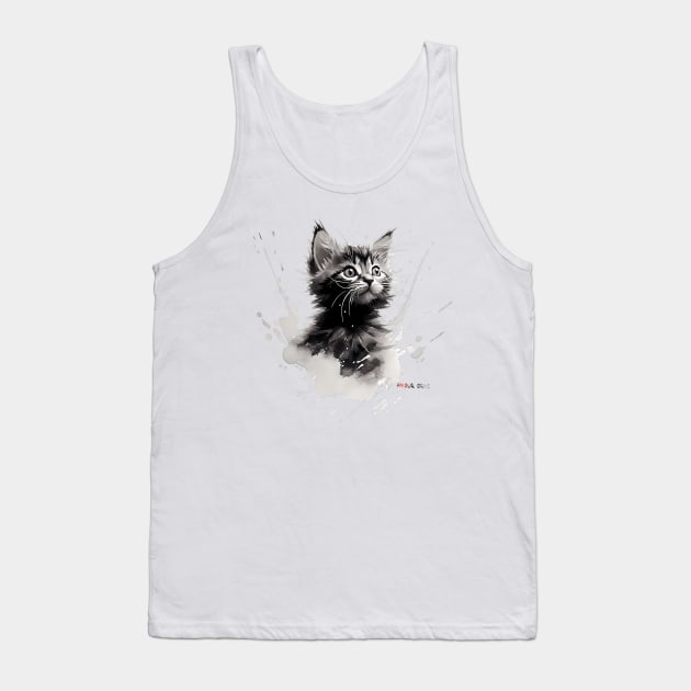 Ink Drawing Sweet Meow Machine Tank Top by Amour Grki